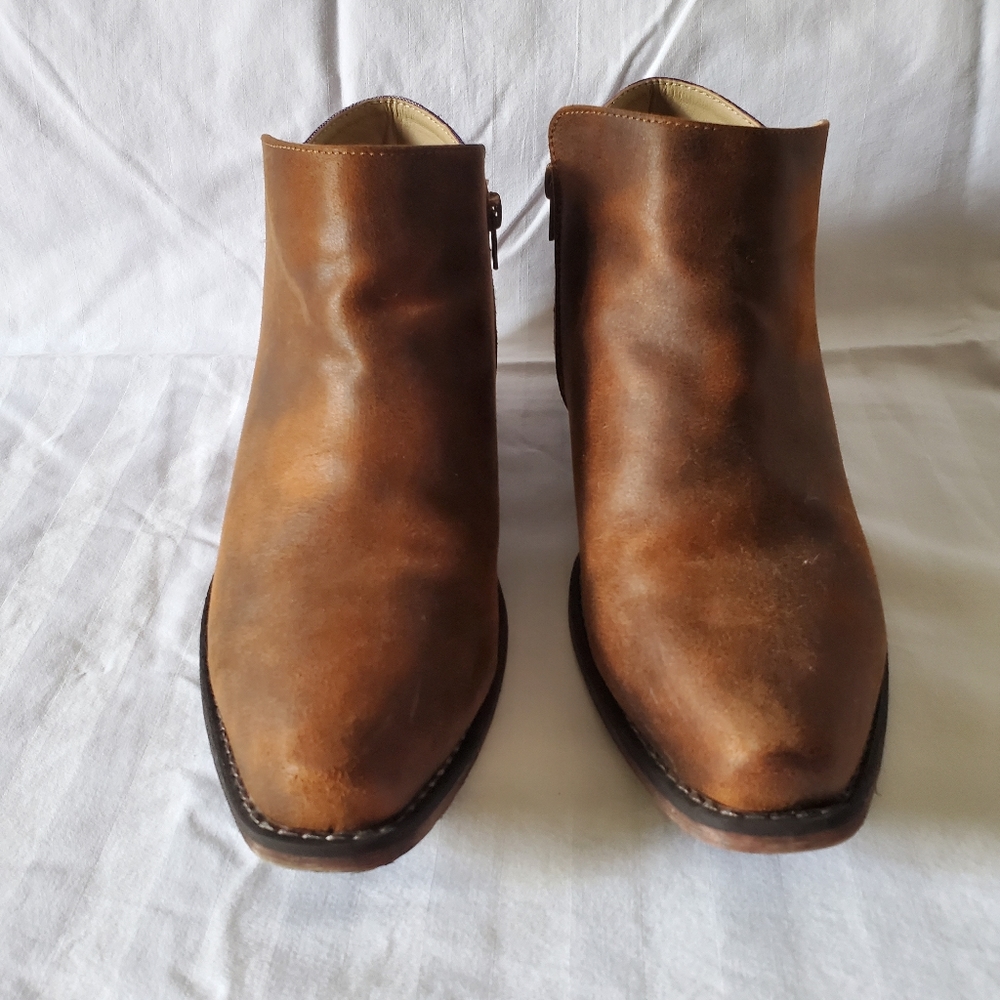 Roper Brown Leather Booties with Fabric Heel